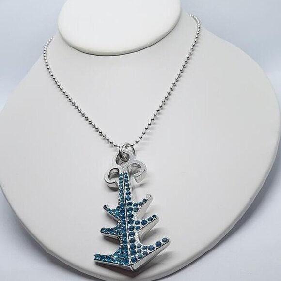 New, Blue Austrian Crystal Enameled Anchor Conertable Pendant Necklace - Picture 1 of 7